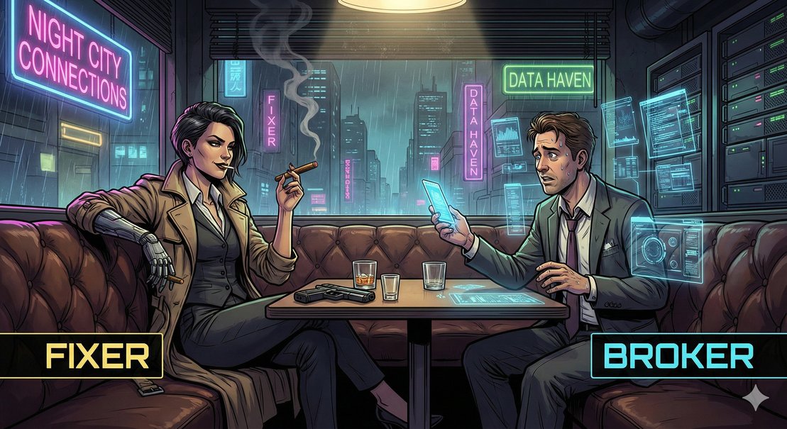 Fixer-Bar mit diskretem Deal im Neonlicht