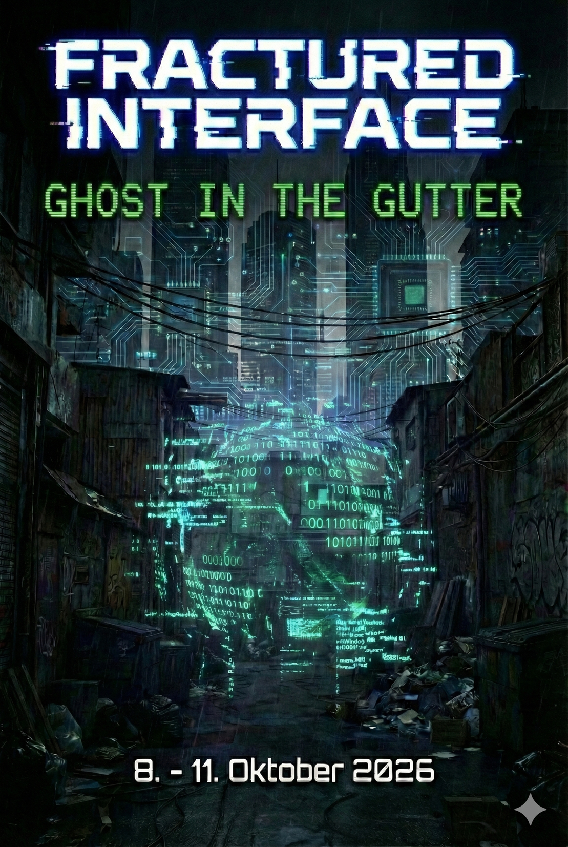 Regenverhangene Neon-Gasse als Noir-Szene