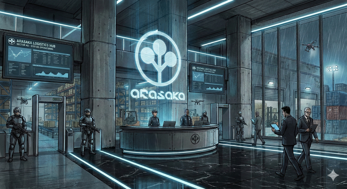 Gläserner Megakonzern-Turm in der Nacht