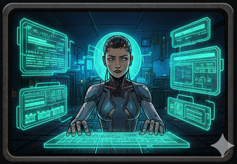 Hacking-Terminal und Cyberdeck in Neonlabor