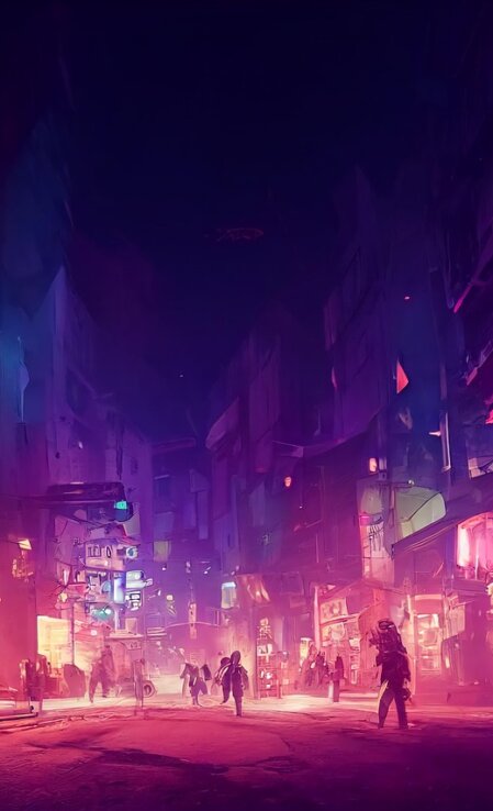 Cyberpunk-Spielergruppe in Neonlicht
